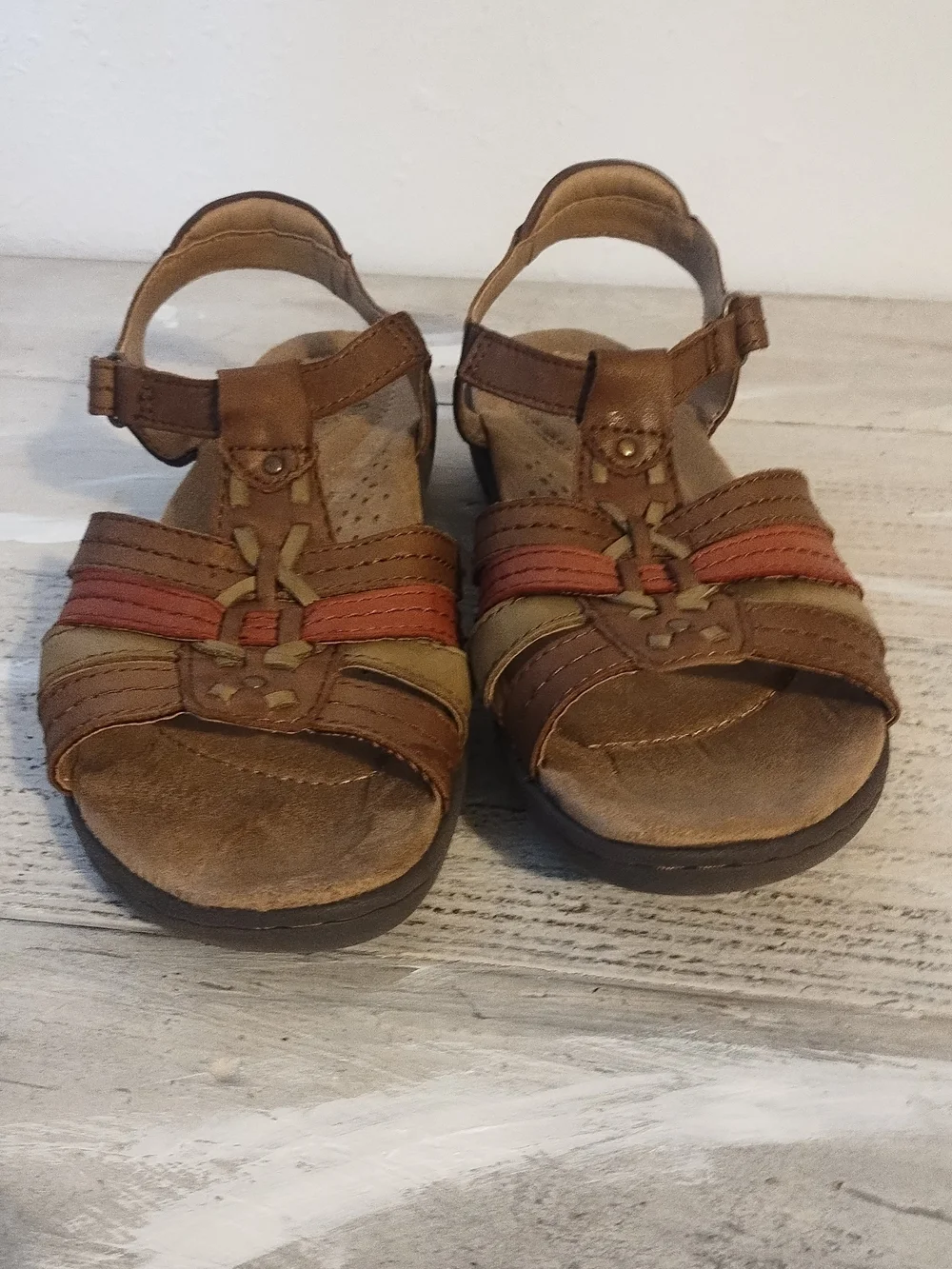 Earth Origins weiltek system Women Brown Leather Strappy Comfort Sandals Size8.5